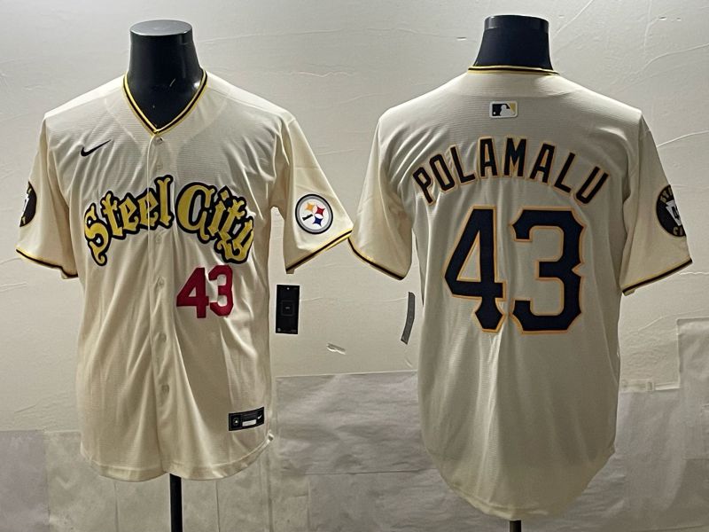 Men 2025 Nike Pittsburgh Steelers #43 Polamalu Cream Limited NFL Jersey style 05->indianapolis colts->NFL Jersey